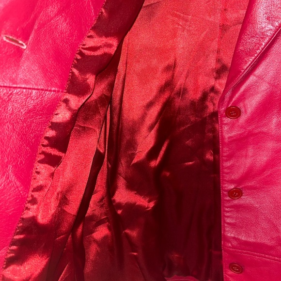 Clio Vintage Women's Vibrant Red Genuine Leather Blazer Jacket Medium - Picture 3 of 6